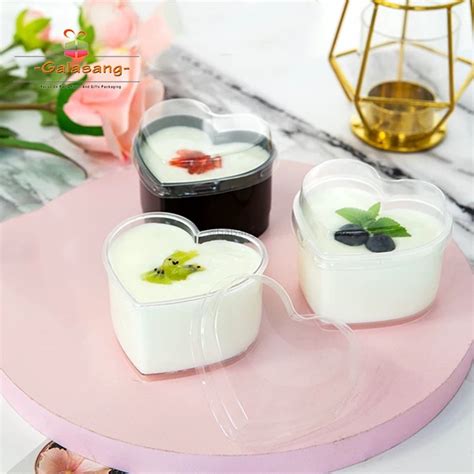 50pcs Pack 150ml Mousse Dessert Cup Disposable Plastic Tableware Heart