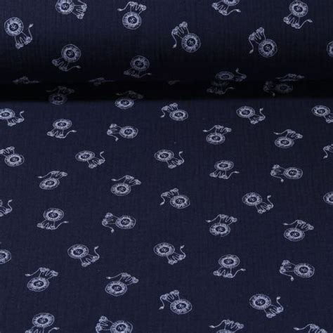 Baumwolle Musselin Double Gauze Kleine Löwen Navy Snaply