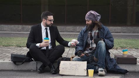 Businessman Eating Talking With Poor Stock Footage Sbv 318185261