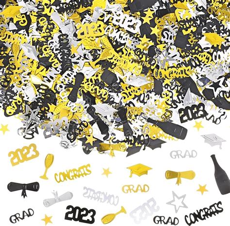 Howaf Graduation Table Confetti G Pcs Black Gold Silver Congrat