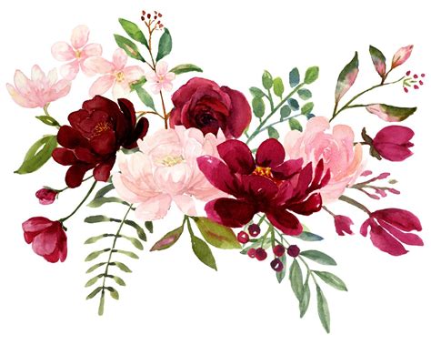 a bouquet of flowers painted in watercolor on white paper with red and ...