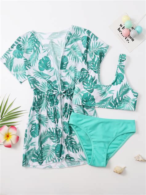 3pack Girls Tropical Print Bikini Swimsuit Kimono Artofit