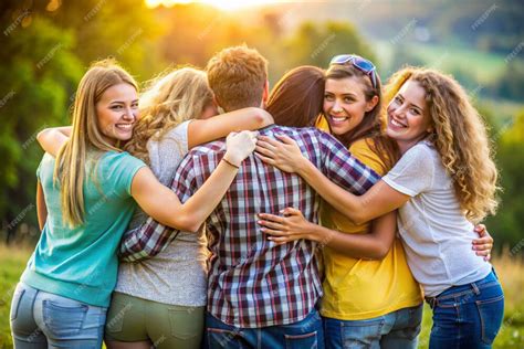 premium photo  group  friends hug    smile