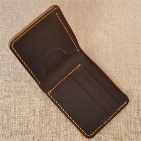 Handmade Wallet Mens Leather Wallet Hand Sewing Brown Bifold