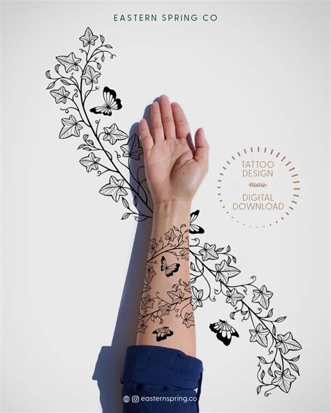 Life Transformation Ivy Vines Butterflies Wraparound Tattoo Design ...