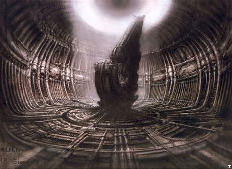 Pilot And Derelict Ship Concept Art By H R Giger For ALIEN 1979