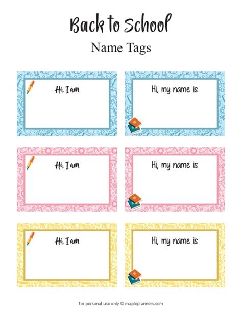 Free Printable Back to School Name Tags