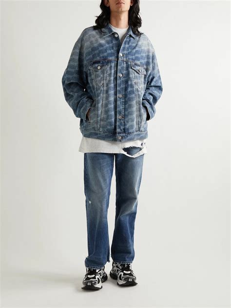 Balenciaga Logo Print Denim Jacket Blue Balenciaga