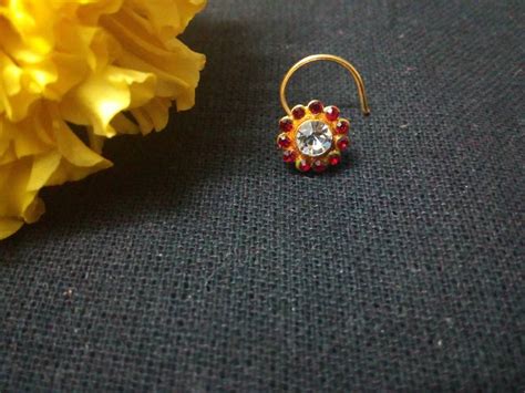 Designer Red Diamond Floral Nose Ring Or Nose Pin Shreevaram 3375527