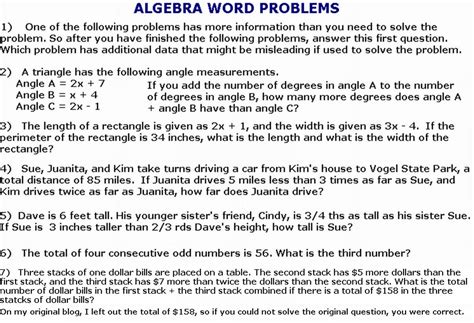 Types Of Algebra Word Problems