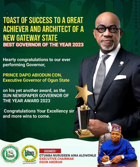 Sun Newspaper Governor Of The Year Award Ogun Amoran Congratulates