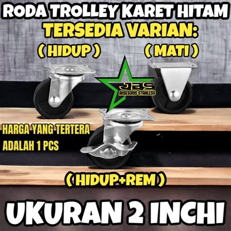 Jual Roda Trolley Troli Inchi Karet Hitam Mati Hidup Hidup Rem