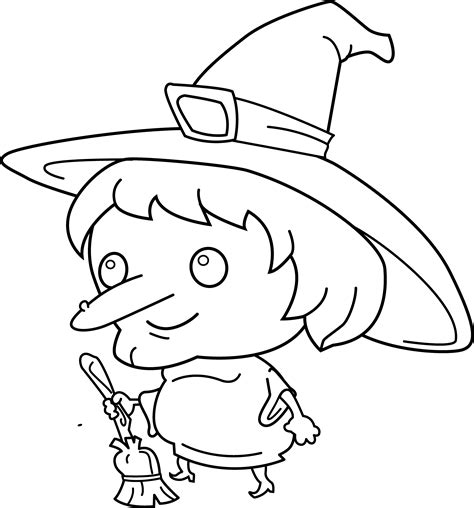 Cute Witch Coloring Page Free Clip Art