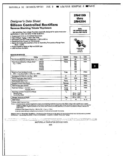 N Datasheet Pages Motorola Silicon Controlled Rectifiers