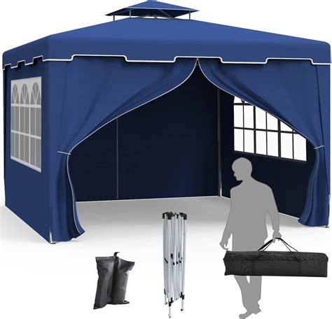 Amazon de JUMMICO 3x3 m Faltpavillon Wasserdicht Dachmaß Blau