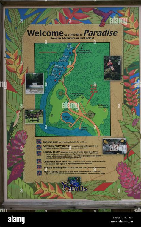 Map of the attractions at the entrance of the YS Falls in Jamaica Stock Photo - Alamy