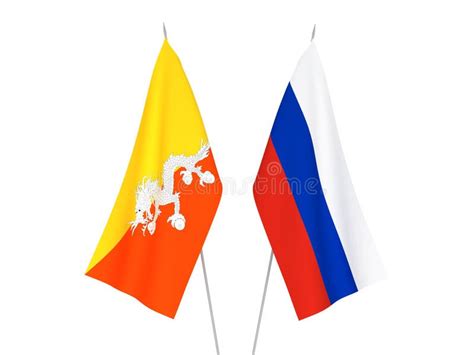 Bhutan And Russia Flags Together Fabric Texture Illustration Stock