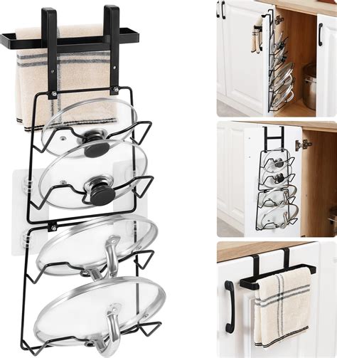 Amazon KES Pot Lid Organizer With Towel Rack For Cabinet Door