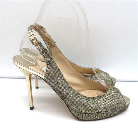 Jimmy Choo Nova Slingback Sandals Gold Glitter Lame S Gem