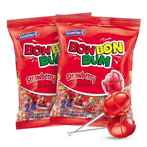 Buy Colombina Bon Bon Bum Strawberry Bubble Gum Lollipops (48 Pops) - Strawberry Flavored ...