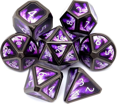 Haxtec Metal Dnd Dice Set Purple Black Real Scene Dandd Metal