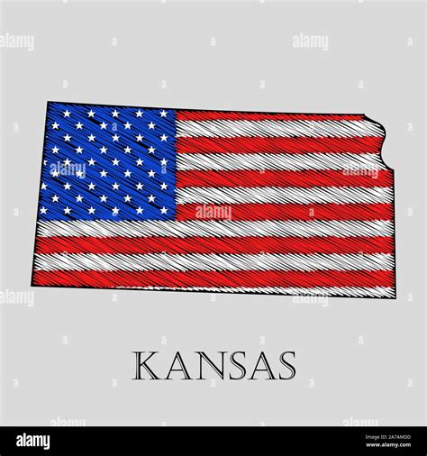 State Kansas In Scribble Style Vector Illustration Abstract Flat Map Of Kansas With The