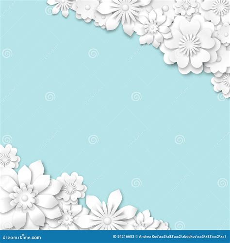 Abstract Blue Wedding Background With White 3d Flowers Stock Vector ...