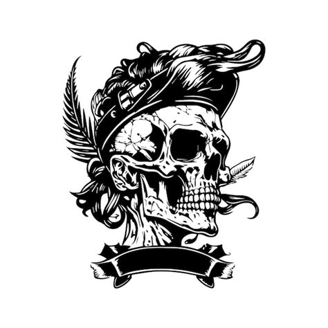 Premium Vector Pirates Skull Line Art Hand Drawn Illustration