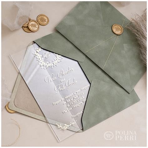 Sage Green Velvet Glass Wedding Invitations Polina Perri New York