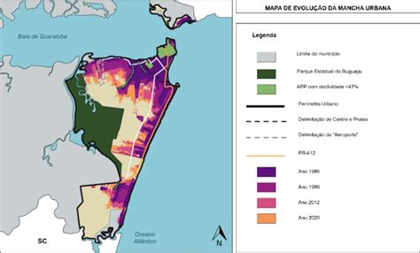 Mapa De Evolu O Da Mancha Urbana De Guaratuba No Per Odo De