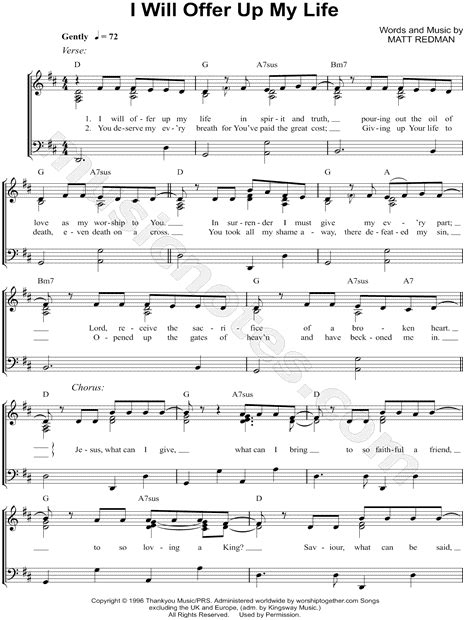 Matt Redman I Will Offer Up My Life Sheet Music In D Major