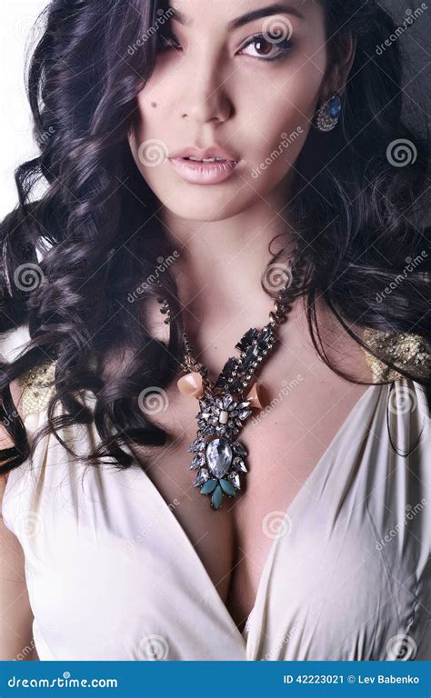 Glamour Girl With Beautiful Face Necklace And Earrings Stock Image