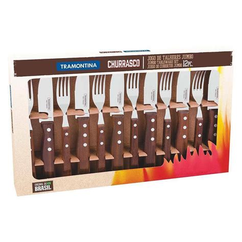 Tramontina Churrasco 12 Pcs Jumbo Steak Knife And Fork Set Wooden Handle