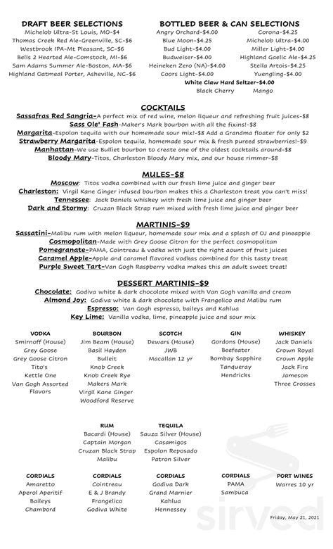 Sassafras Southern Bistro Menu In Greenville South Carolina Usa