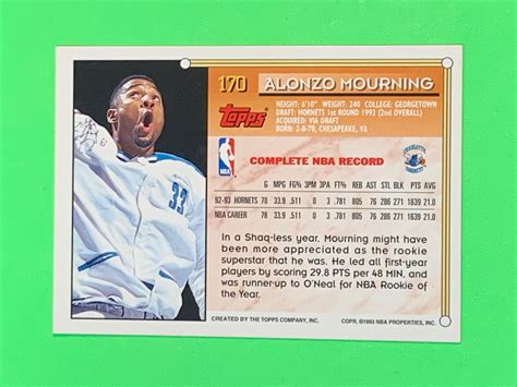 1993 94 Topps Alonzo Mourning 170 Charlotte Hornets Q EBay