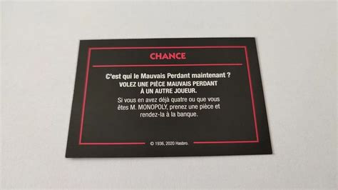 Carte Chance Mauvais Perdant Jeu De Soci T Monopoly Mauvais Perdants