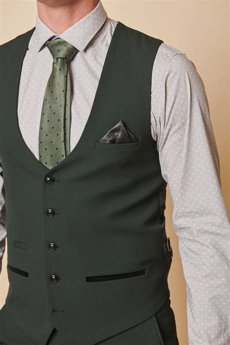 Bromley Olive Green Single Breasted Check Waistcoat Marc Darcy