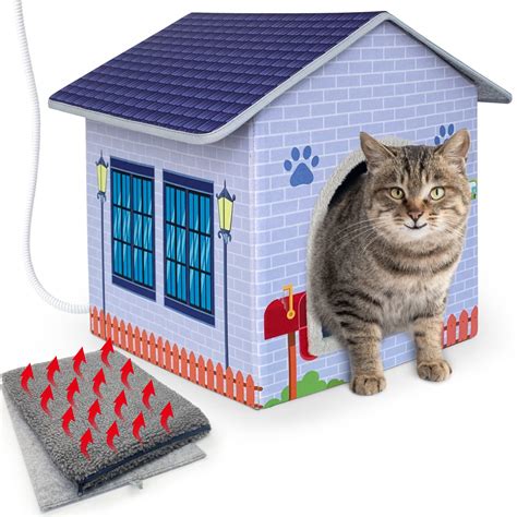 Premium Heated Cat House with Bed for Indoor/Outdoor Cats - Safe & Easy