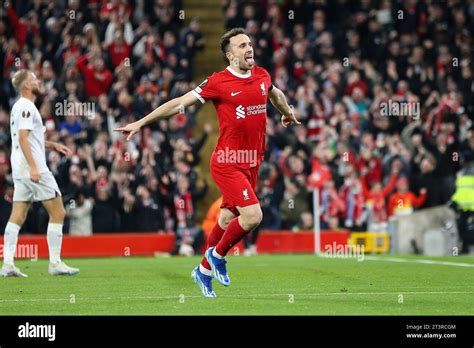 Liverpool UK 26th Oct 2023 Diogo Jota Of Liverpool Celebrates After