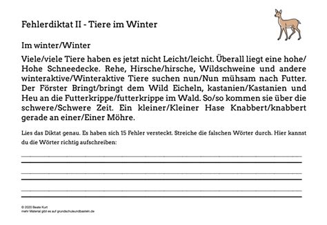 Tiere Im Winter Fehlerdiktat 6 Grundschule Und Basteln