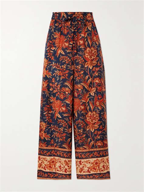 Zimmermann Net Sustain Junie Printed Organic Silk Wide Leg Pants