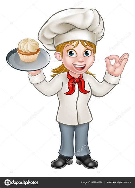 Cartoon Woman Pastry Chef Baker Character Holding Plate Cupcake Fairy