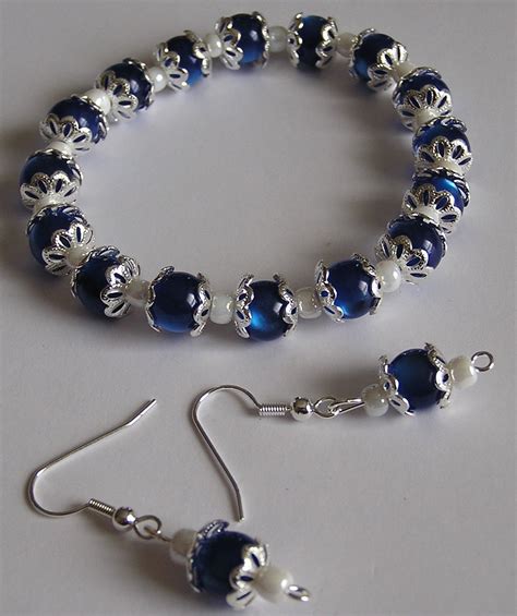 Blue Silver Plated Bracelet And Earring Set By Lydiastreasures U