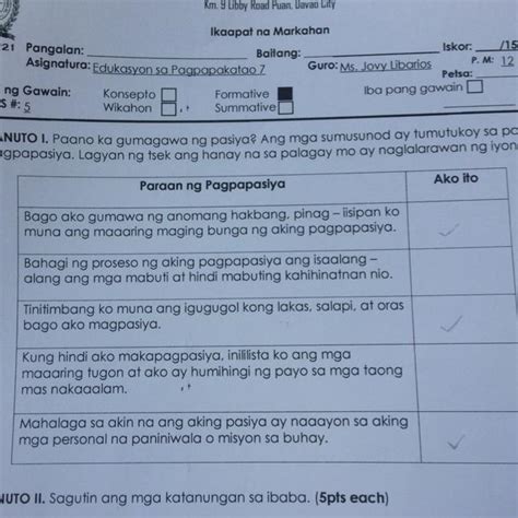 Mula Sa Iyong Mga Sagot Ano Ang Napansin Mo Sa Iyong Sarili Sa