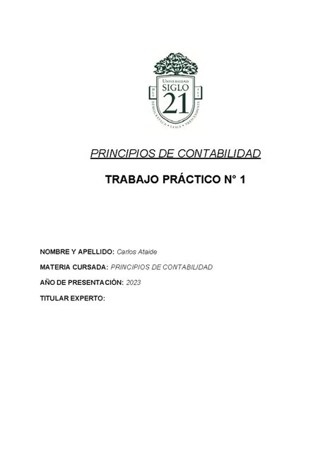 Tp N Principios De Contabilidad Principios De Contabilidad Trabajo