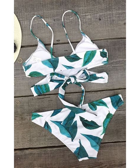 Fashion Women S Fresh Leaves Printing Cross Padding Bikini Set Fresh