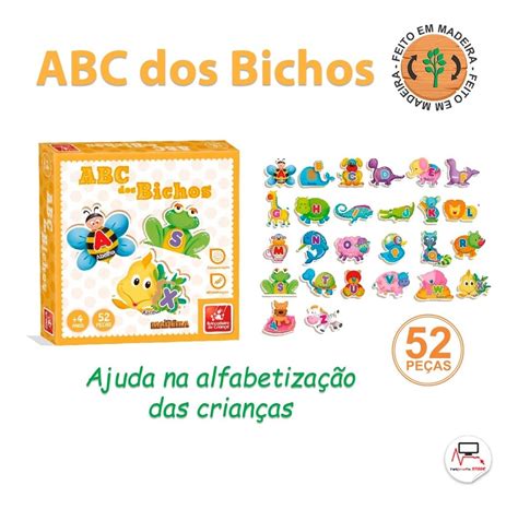 Brinquedo Madeira Alfabeto Animais Abc Bichos Pe As Parcelamento