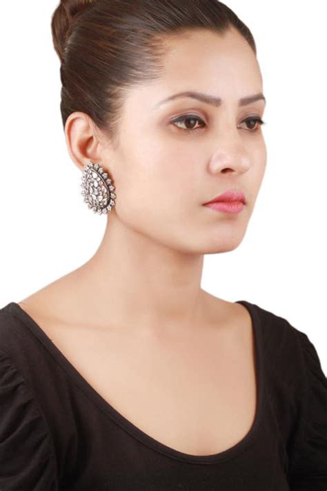 Buy Silver Plated Stones Embellished Earrings By Sangeeta Boochra