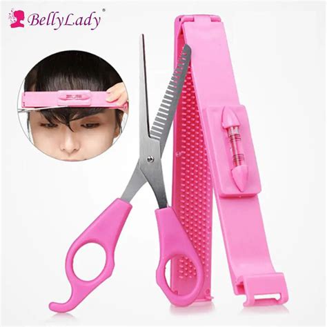 BellyLady 2PCS Bangs Cutting Tool Set Bangs Scissors & Level Ruler DIY Hair Cutting Tool-in ...