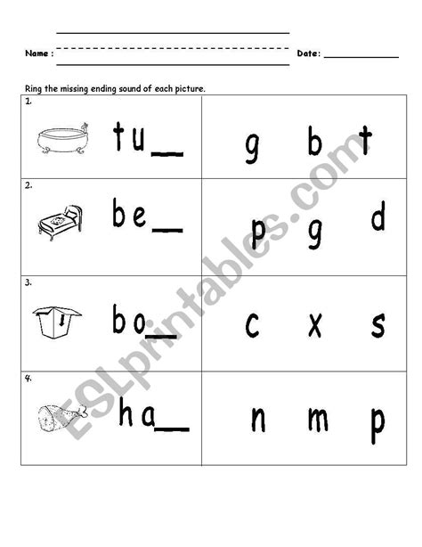 Ending Sounds Worksheet